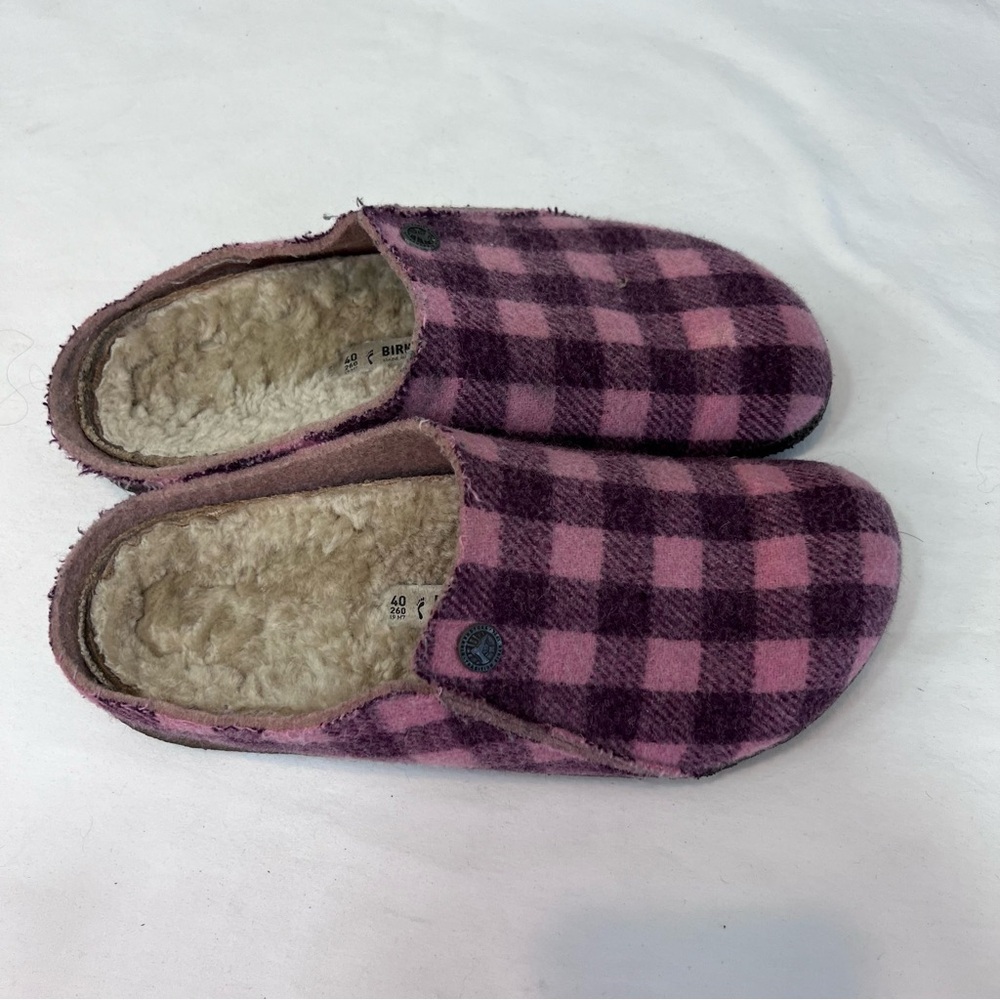 Birkenstock Zermatt pink black plaid slipper size 9 40